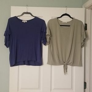 2 Ruffled Sleeve Tops Size M